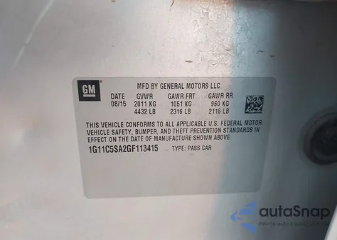 2016 Chevrolet Malibu Limited Lt z USA, uszkodzony, nr VIN 1G11C5SA2GF113415